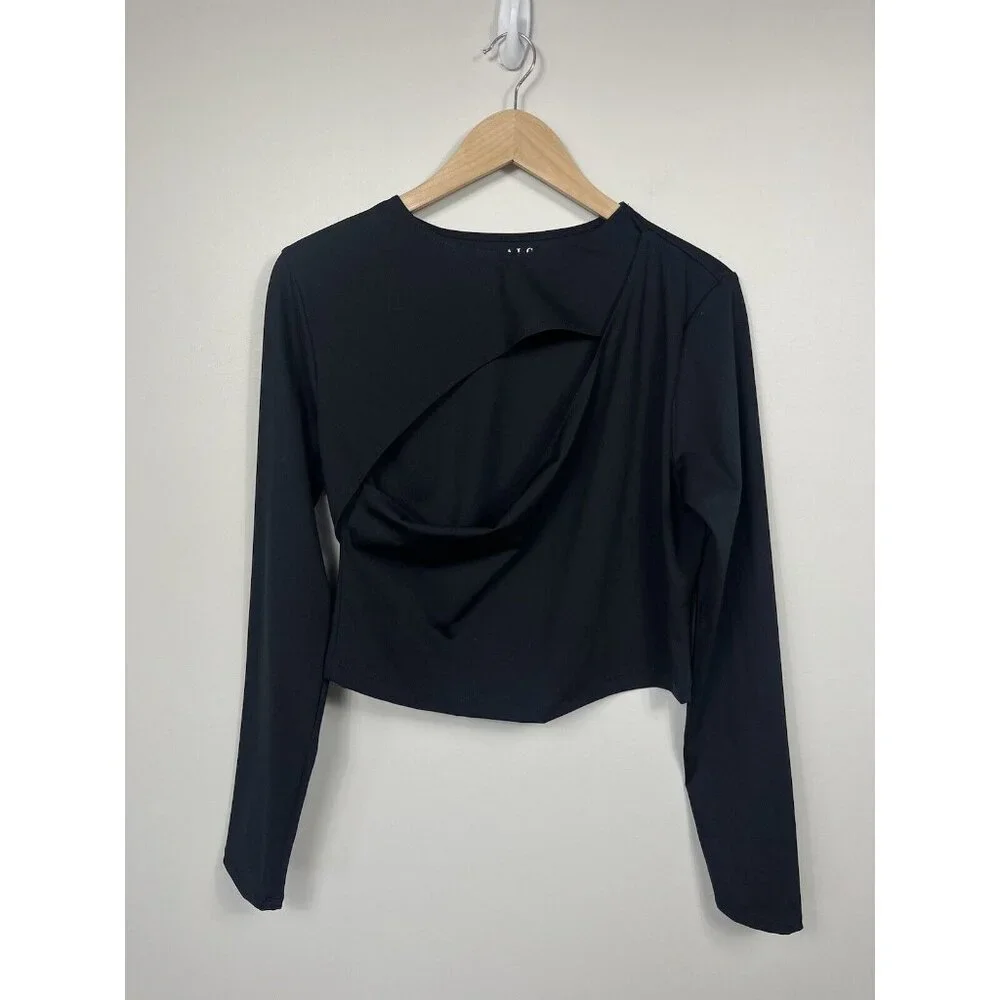 ALC Bandier Top Womens XXL Black Cut Out Crop Top Long Sleeve Workout Athleisure